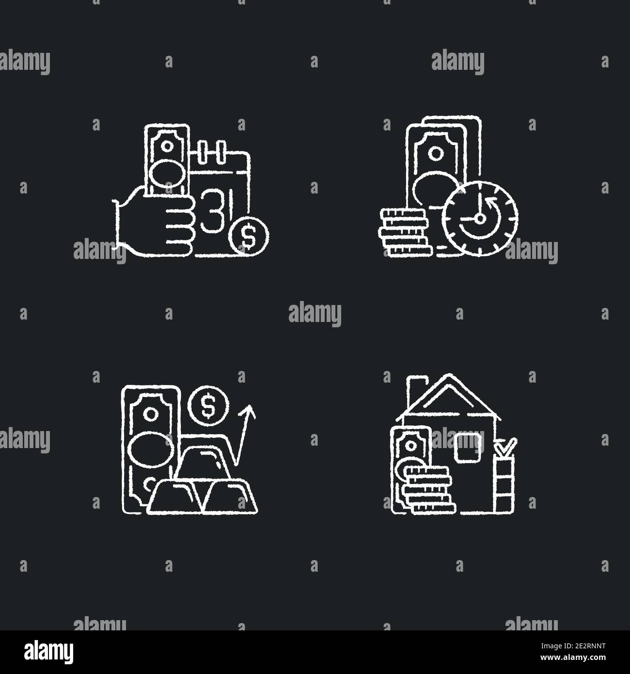 Hockshop chalk white icons set on black background Stock Vector