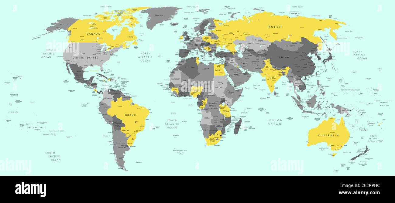 World Political Vector Detailed Map In Modern Colors Of The Year 21 Ultimate Gray And Illuminating Yellow Stock Vector Image Art Alamy