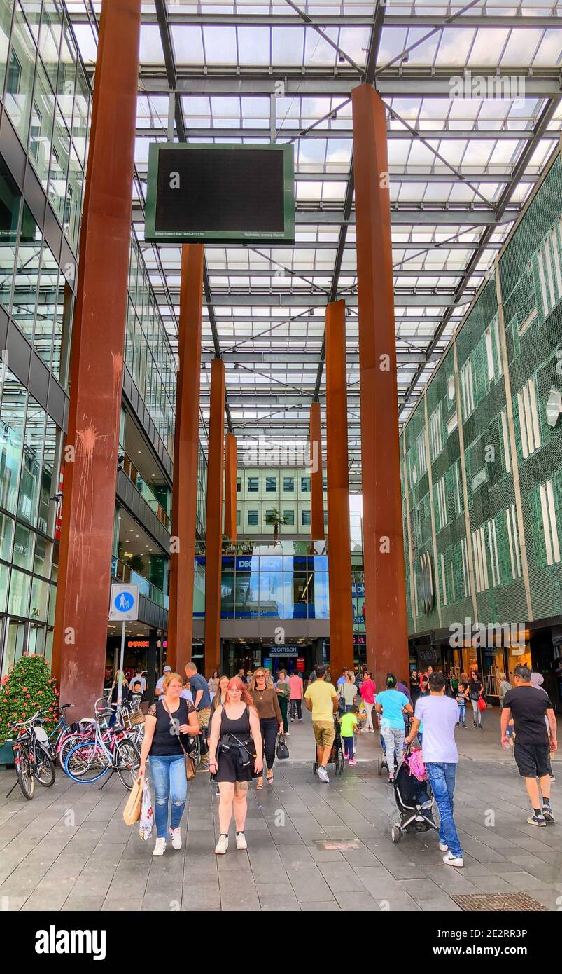 Eindhoven, Netherlands, 06-09-2020, City centre of Eindhoven with many people shopping at the entrance of the mall. High quality photo Stock Photo