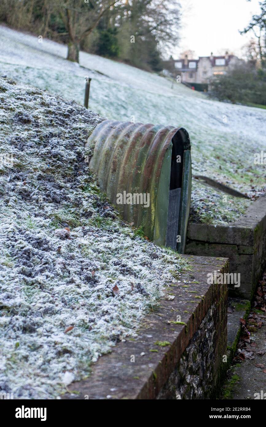 Abandoned Anderson shelter at the home of John Lewis, the founder of