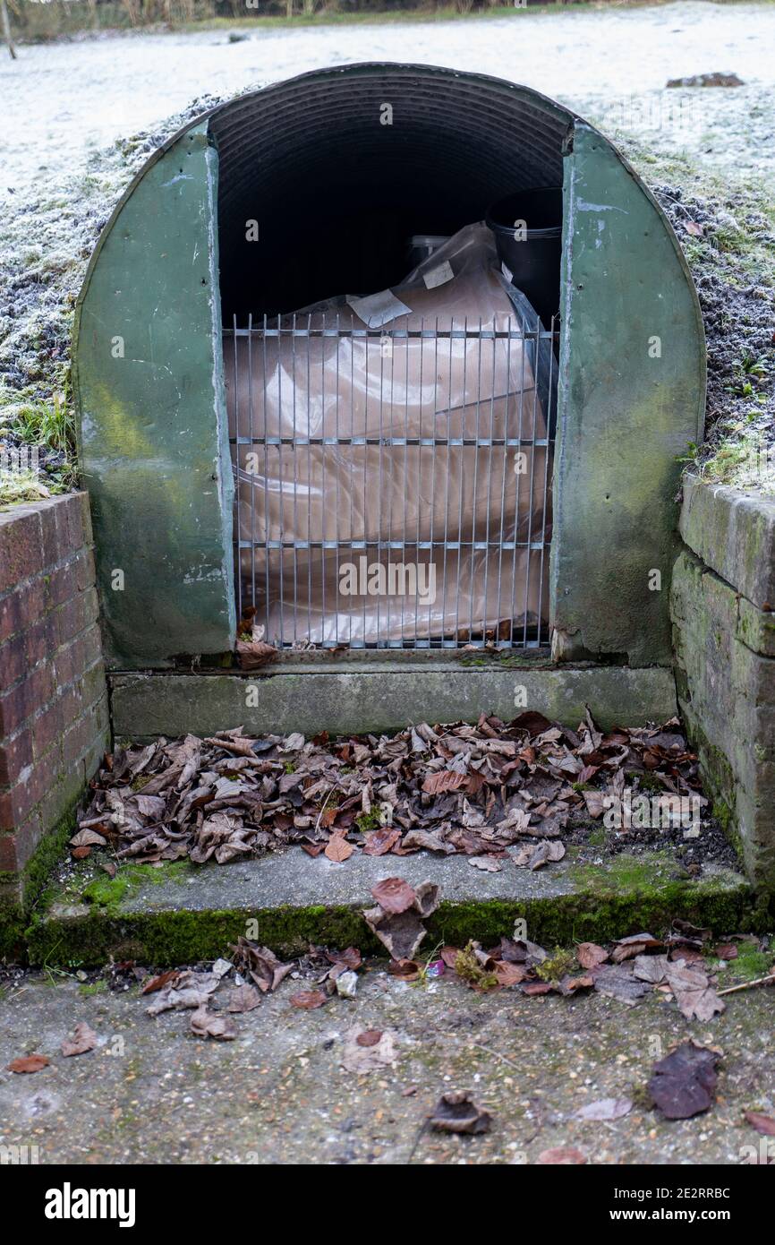 Abandoned Anderson shelter at the home of John Lewis, the founder of