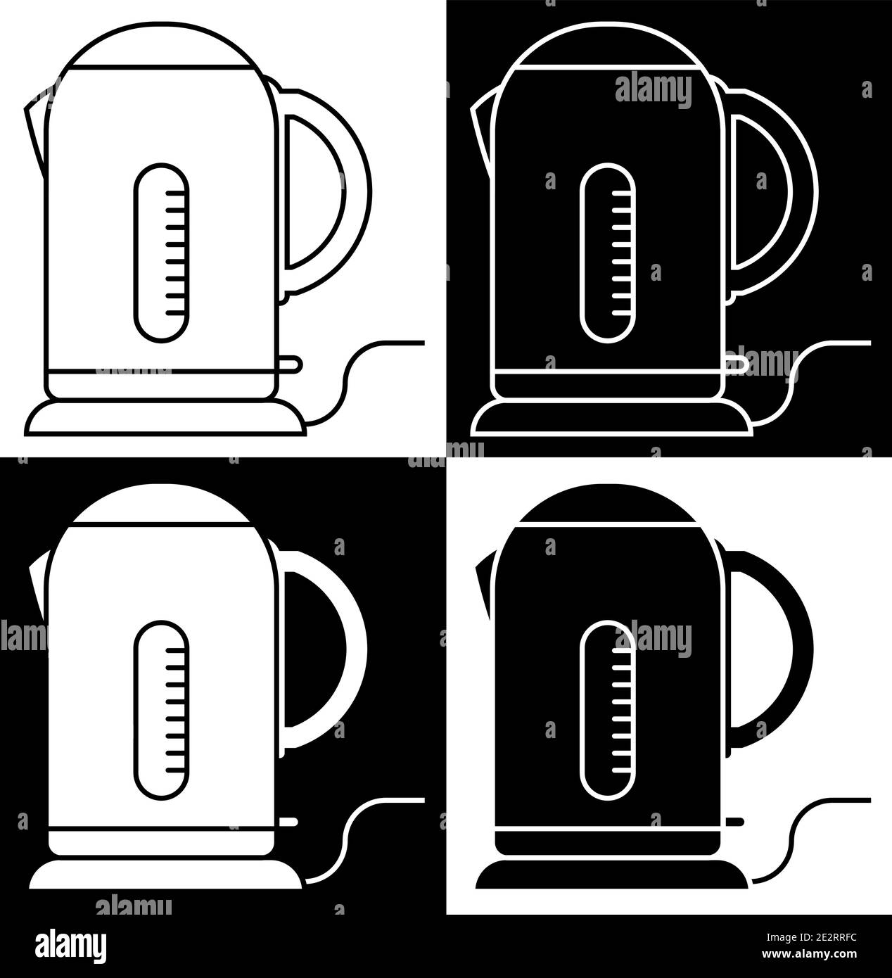 Electric kettle icon on stand. Isolated vector in white and black ...