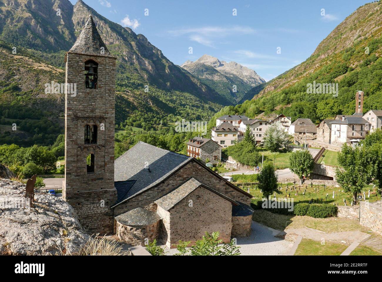 Spain, Catalonia: Boi (Boí): the Romanesque Church of Sant Joan de Boi, dedicated to St. John the Baptist, built in the XIth century, part of the nine Stock Photo