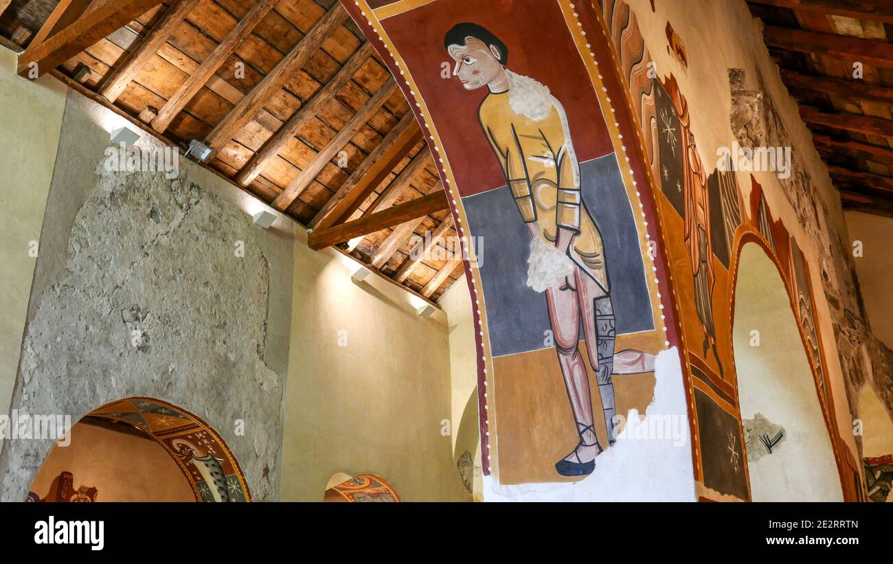 Spain, Catalonia: Romanesque Church of Sant Joan de Boí, in the village of Boi. Mural painting Stock Photo