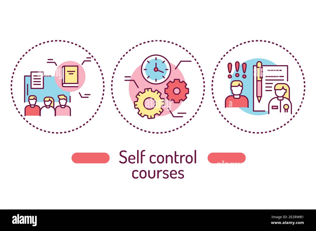 Self control courses outline concept. line color icons. Pictograms for ...