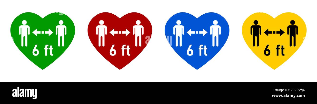 Set of Colorful Social Distancing Keep Your Distance 6 ft or 6 Feet ...