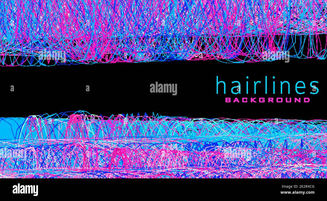 Abstract hairlines background with thin multicolor lines on black background. Complicated vector graphic pattern Stock Vector