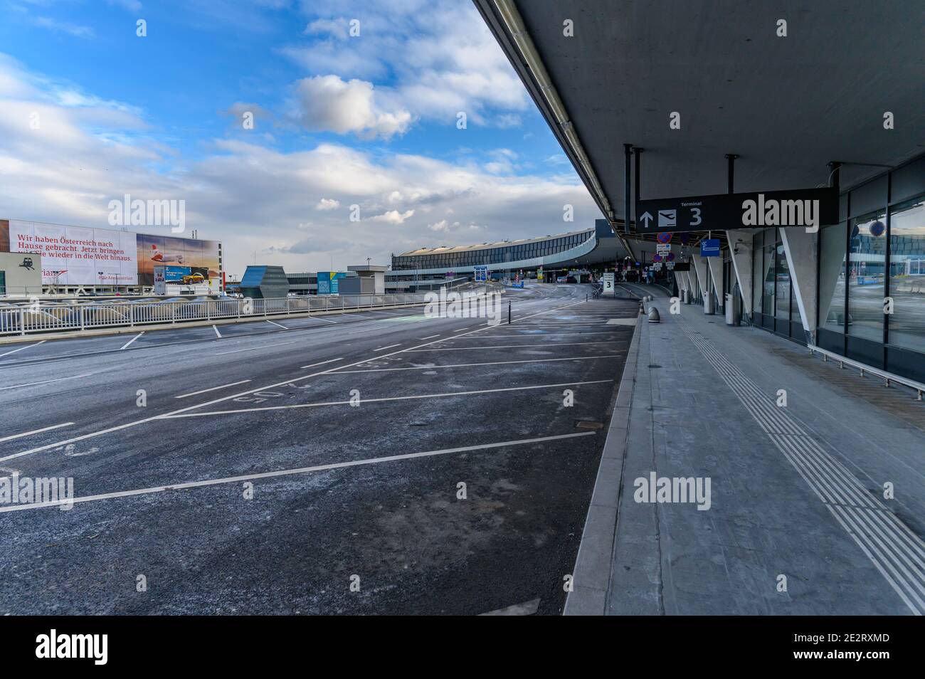schwechat, austria, 13 jan 2021, empty car park at the vienna international airport during the covid-19 lockdown Stock Photo