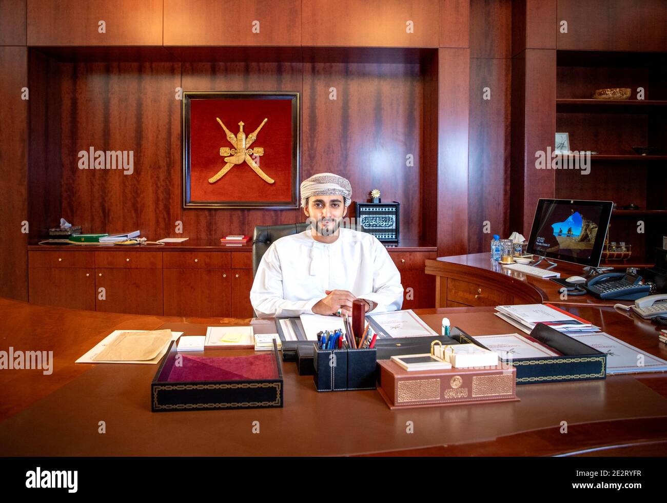 Photo dated October 2020 of Prince Theyazin (or Sayyid Theyazin), 31 year-old, Minister of Culture, Sports and Youth, and the eldest son of Sultan Haitham Bin Tareq of Oman. Theyazin, has become the Sultanate's first Crown Prince following constitutional amendments done by his father Sultan Haitham, a year after he was sworn in, in Muscat, Oman. Photo by Balkis Press/ABACAPRESS.COM Stock Photo