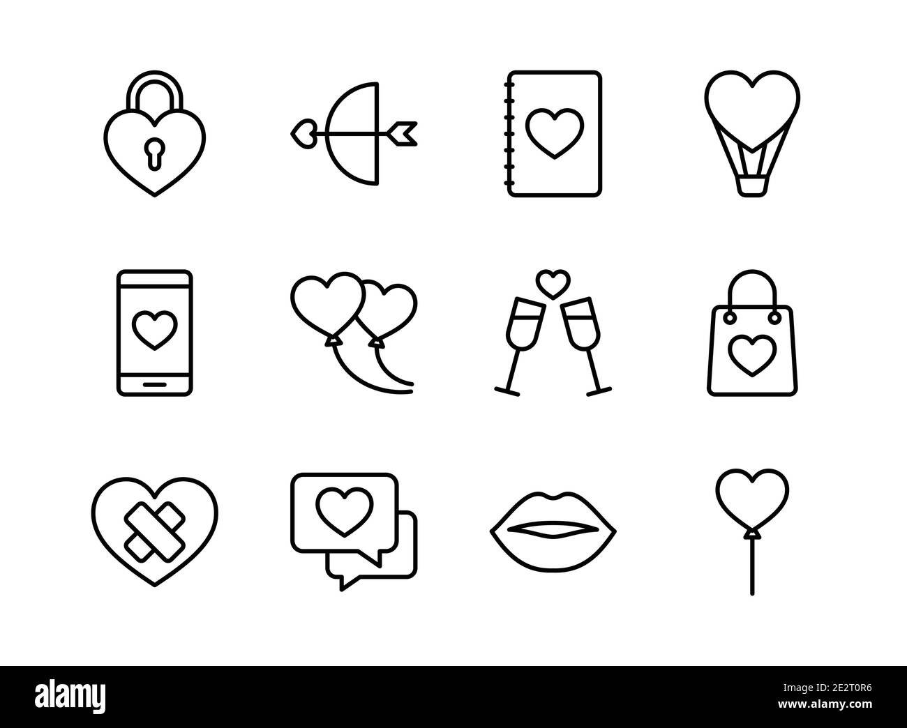 Valentine icon set. Happy valentine day with outline style Stock Vector ...
