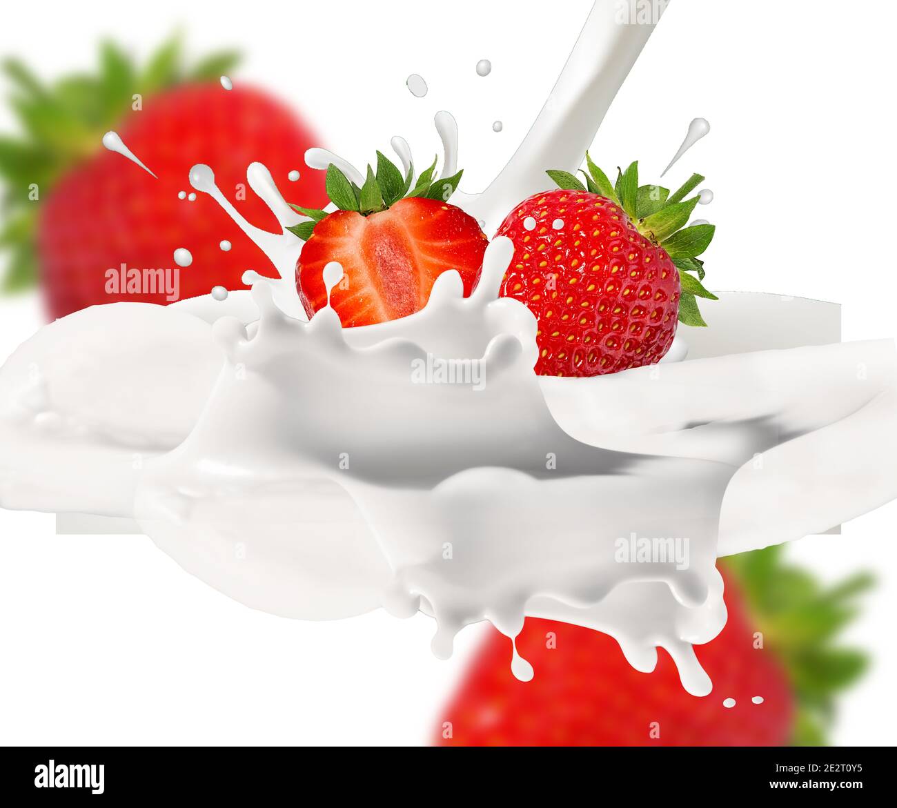 Splash and drops yogurt, milk, ice cream from falling ripe red