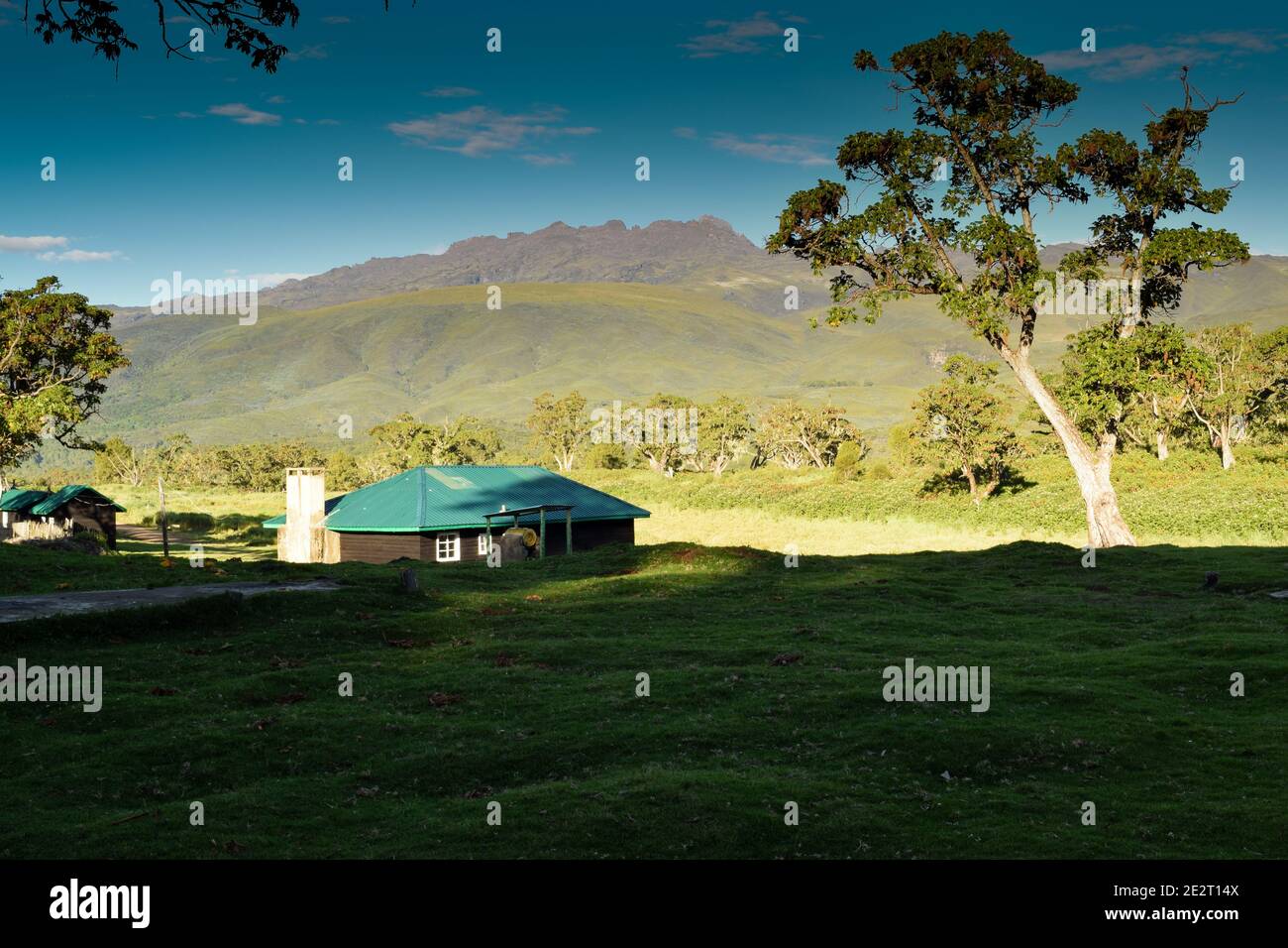 Cabins in the mountains at Mount Kenya Stock Photo Alamy