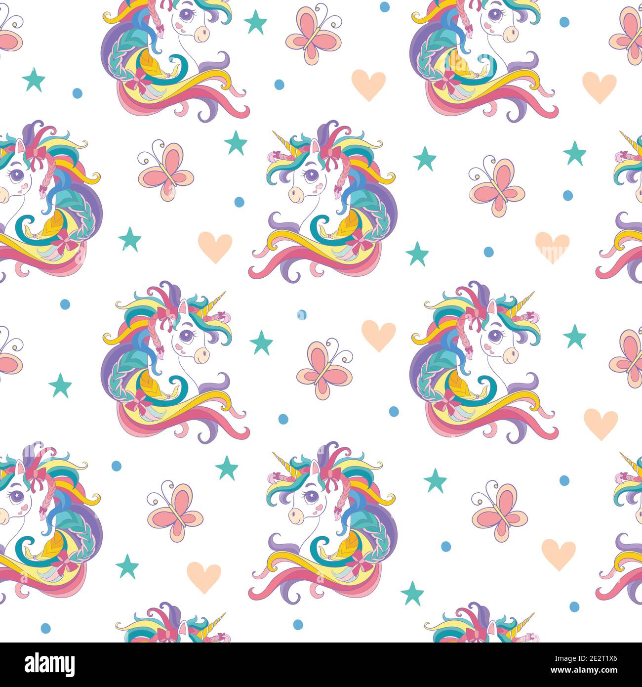 Magic seamless pattern with head of unicorn and butterflies isolated on ...