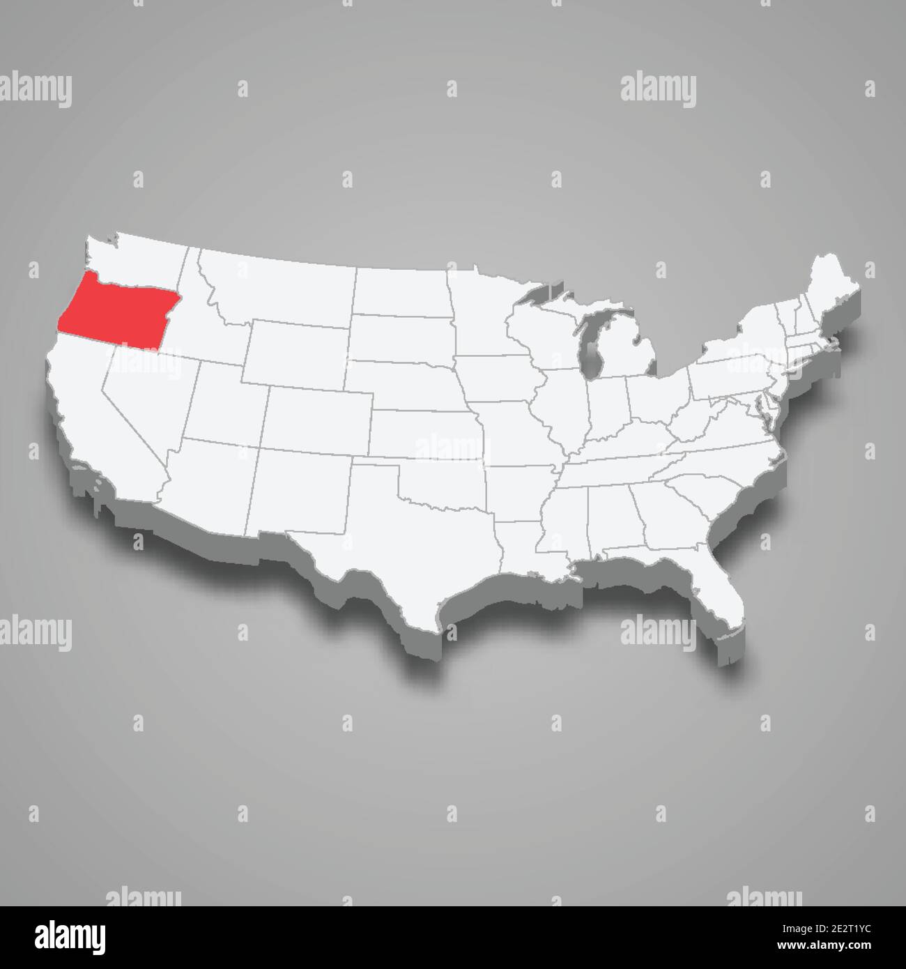 Oregon state location within United States 3d isometric map Stock