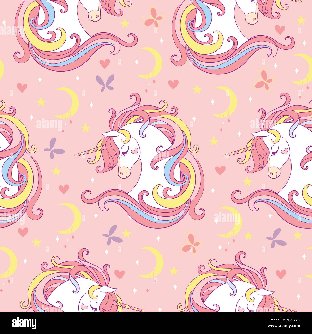 Magic seamless pattern with unicorn, moon, stars and butterflies ...