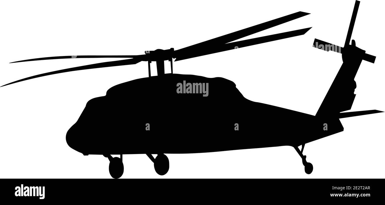 Helicopter silhouette in black isolated on white background Stock Vector