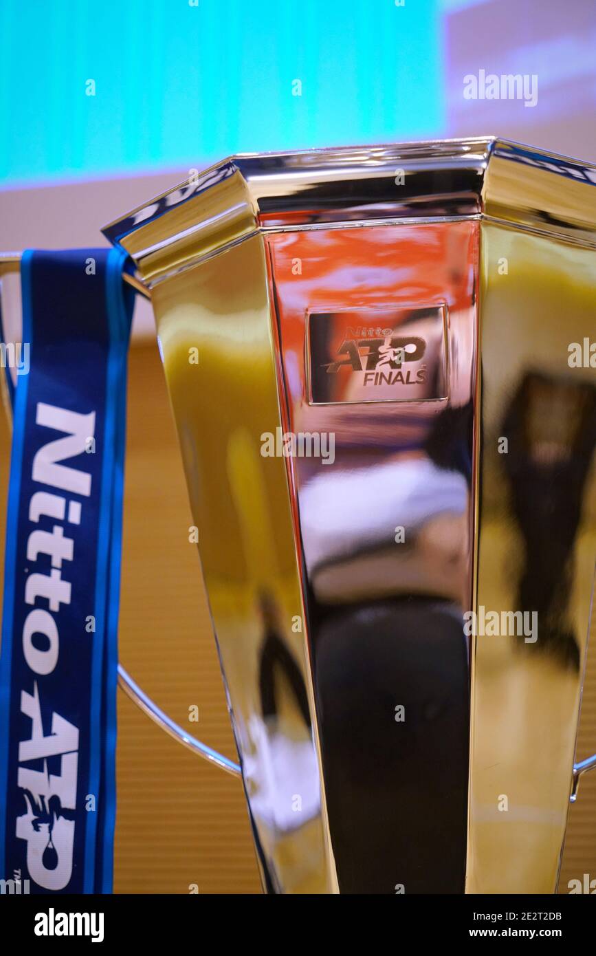 Detail of the cup Nitto ATP Finals, the most prestigious professional tennis tournament that from 2021 to 2025 will be held in Turin. Turin, Italy - J Stock Photo