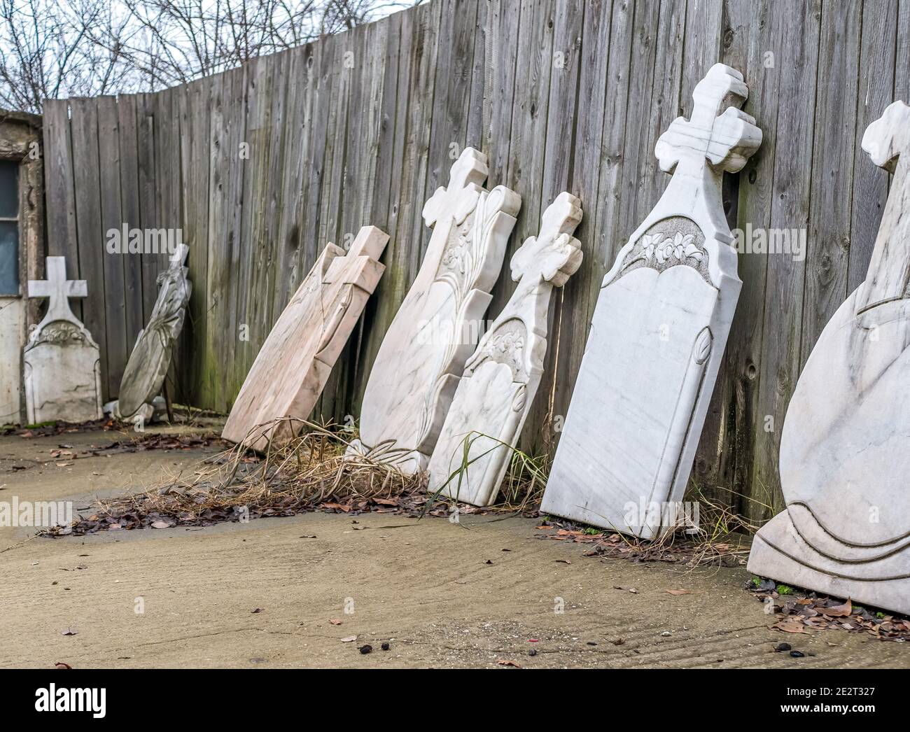 Marble crosses and tombstones for sale near cemetery Stock Photo Alamy