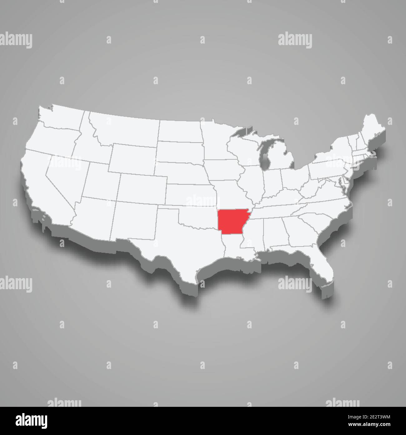 Arkansas state location within United States 3d isometric map Stock