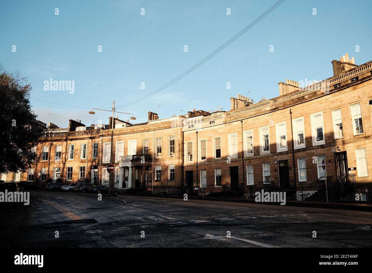 Old tenements in Woodside Crescent. Glasgow sun (west end Stock Photo