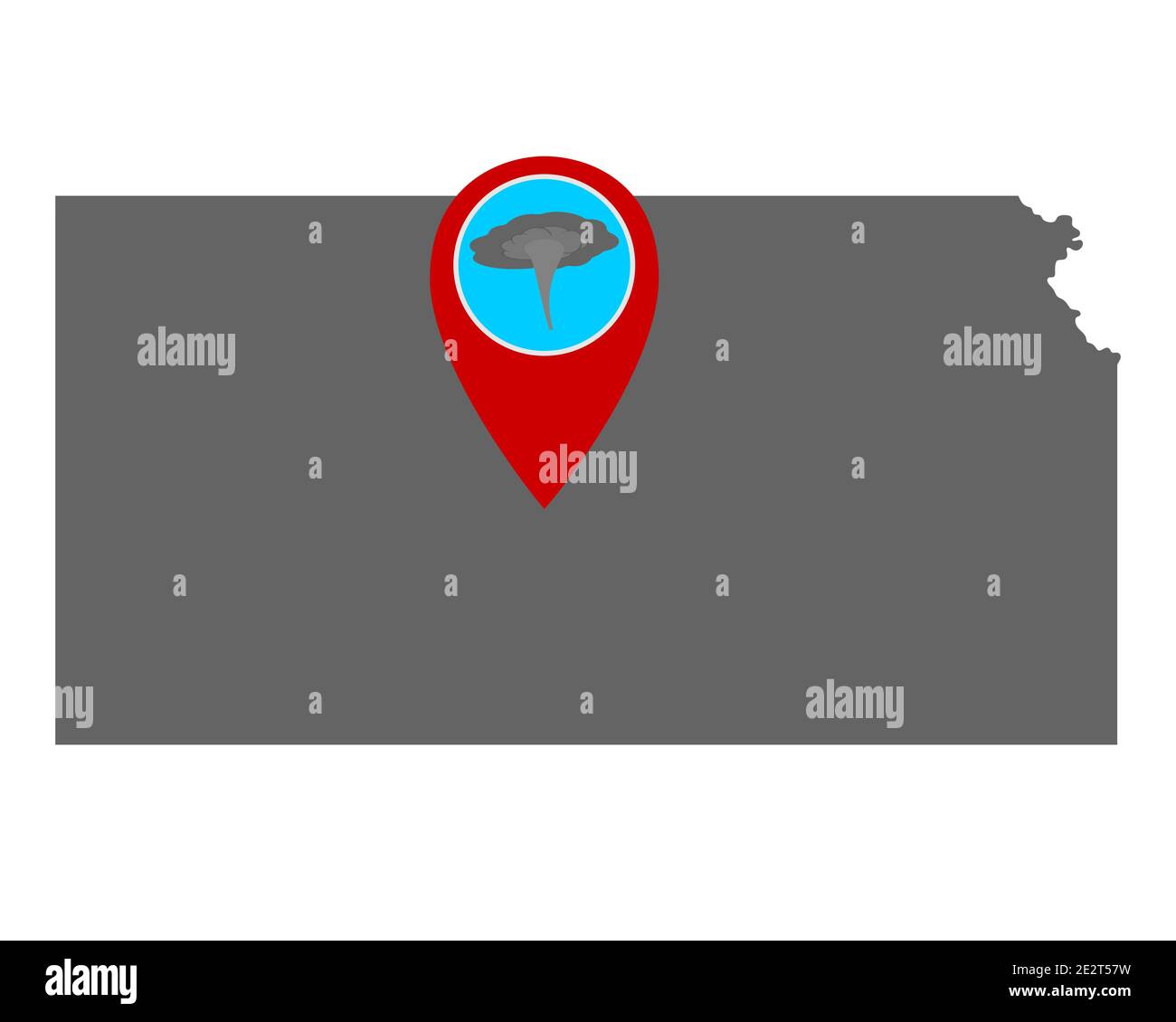 Map of Kansas and pin with tornado warning Stock Photo Alamy
