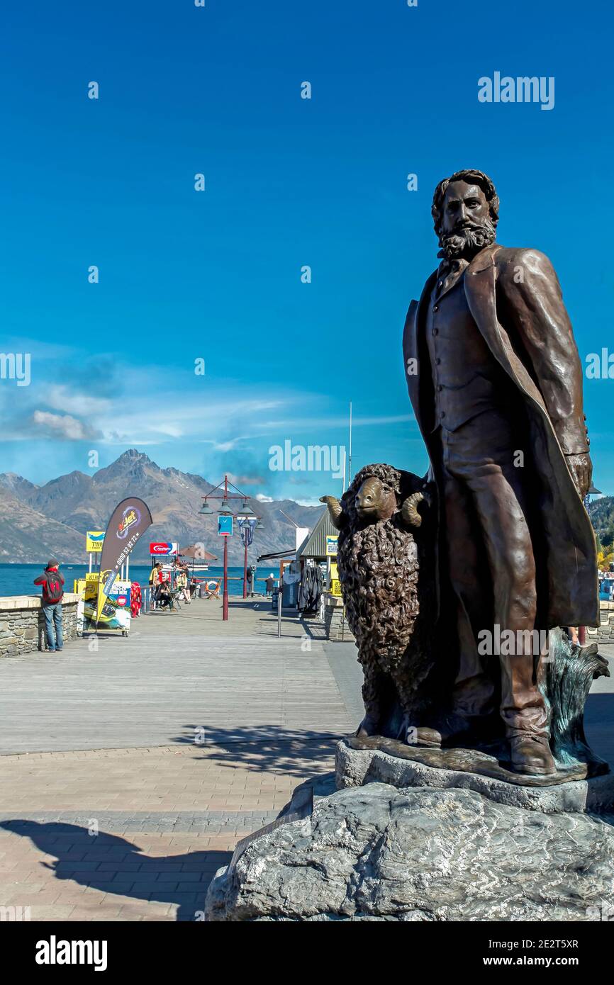 New Zealand, South Island, Otago: Queenstown. Statue of William Rees on ...