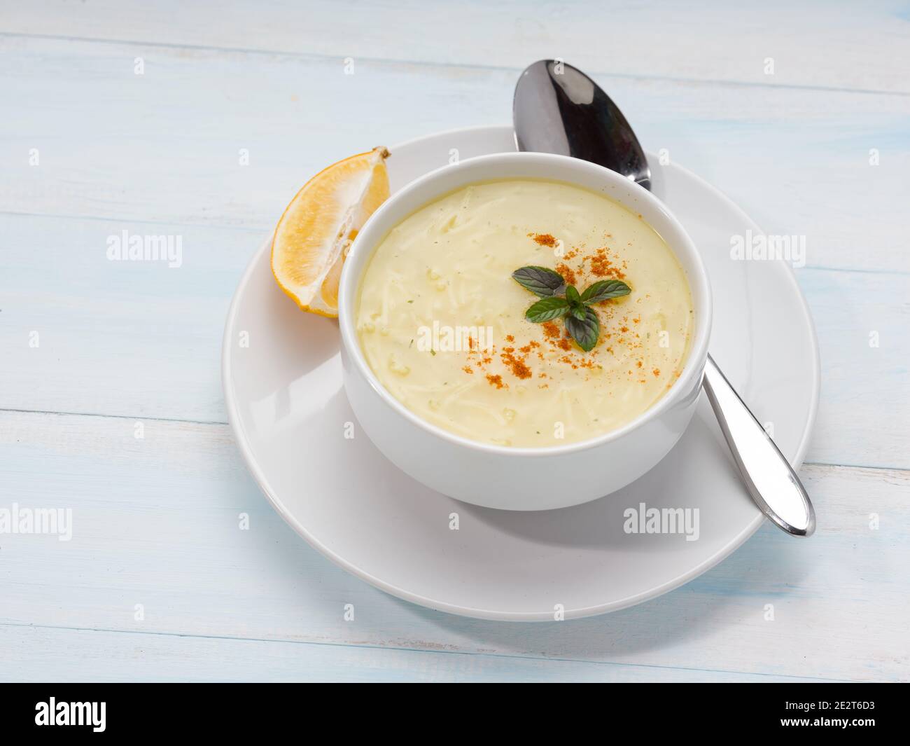 Chicken Noodle Soup with Turkish cooking method. Stock Photo
