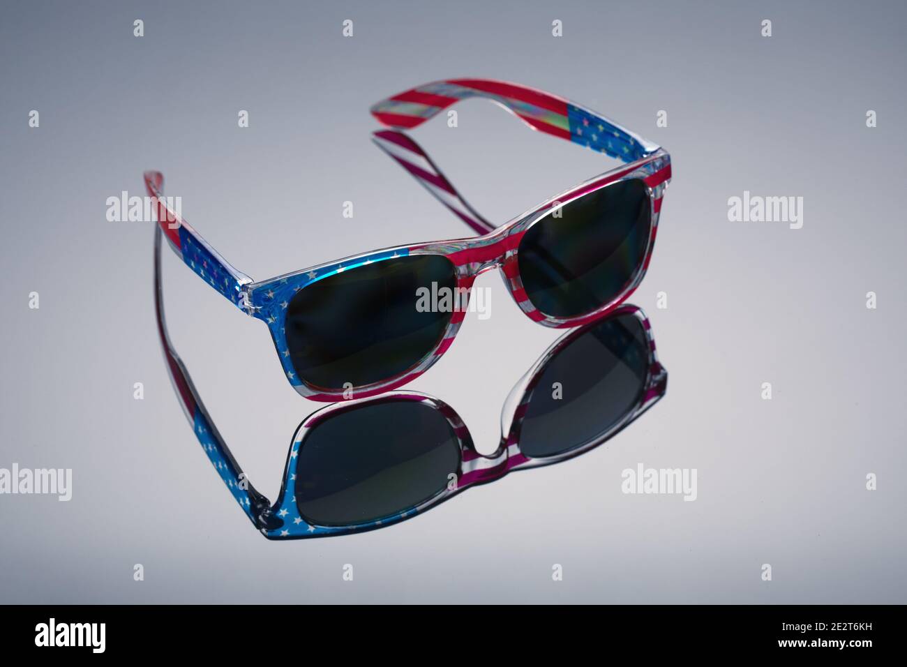 American Flag Eye Glasses on light mirror background. Trend style Stock Photo