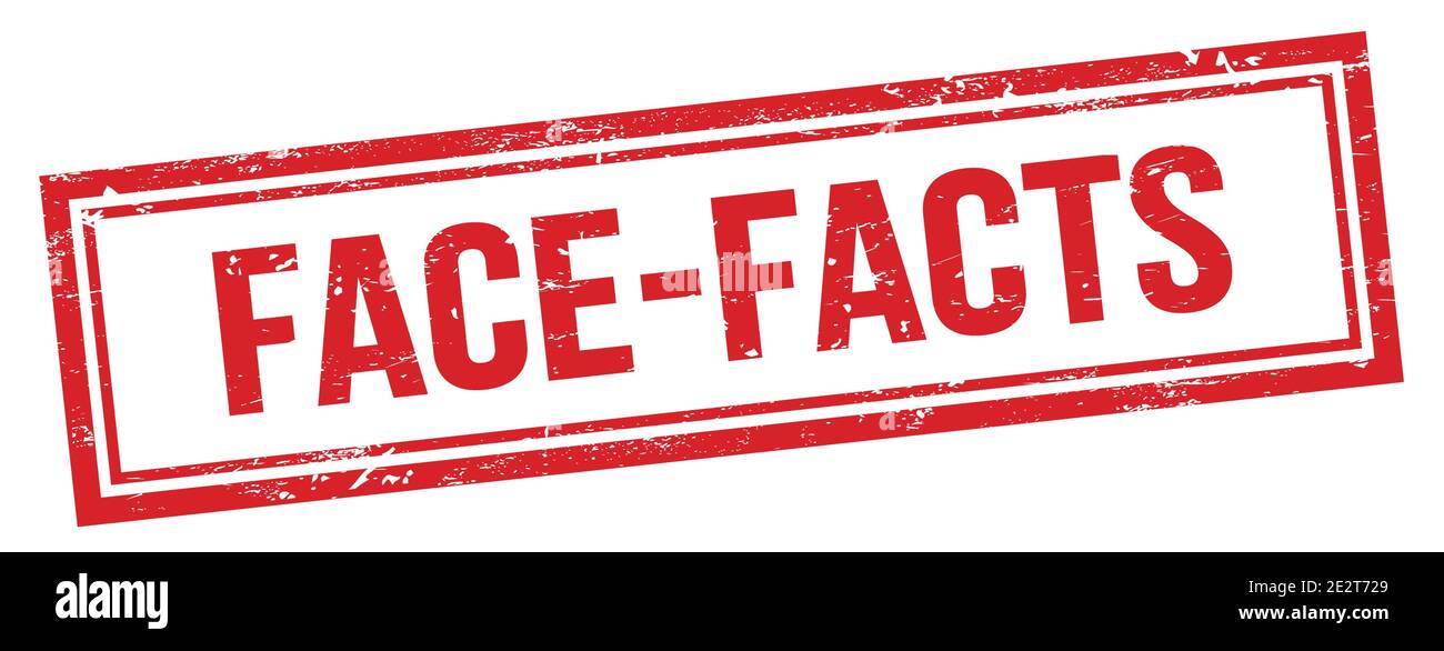 FACE-FACTS text on red grungy vintage rectangle stamp. Stock Photo