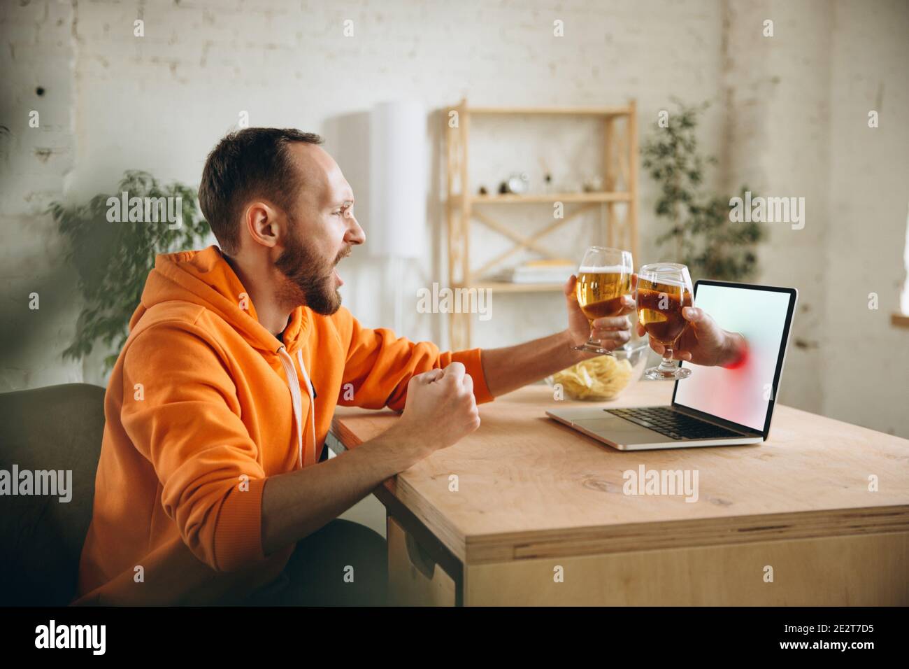 Video conferencing, work remotely, online meeting. Man and browser window  with video calling. 3d render Stock Photo - Alamy