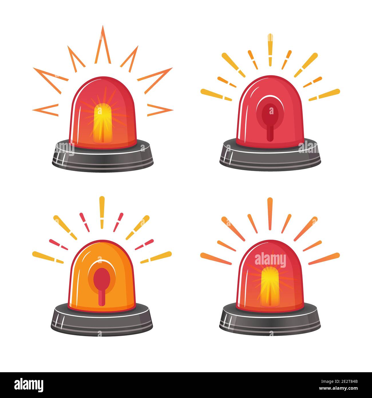 Emergency red siren icon set. Ambulance or police flasher. Alarm fire siren. Rotating lamp for cars. Alert flashing beacon. Warning sign. Vector Stock Vector