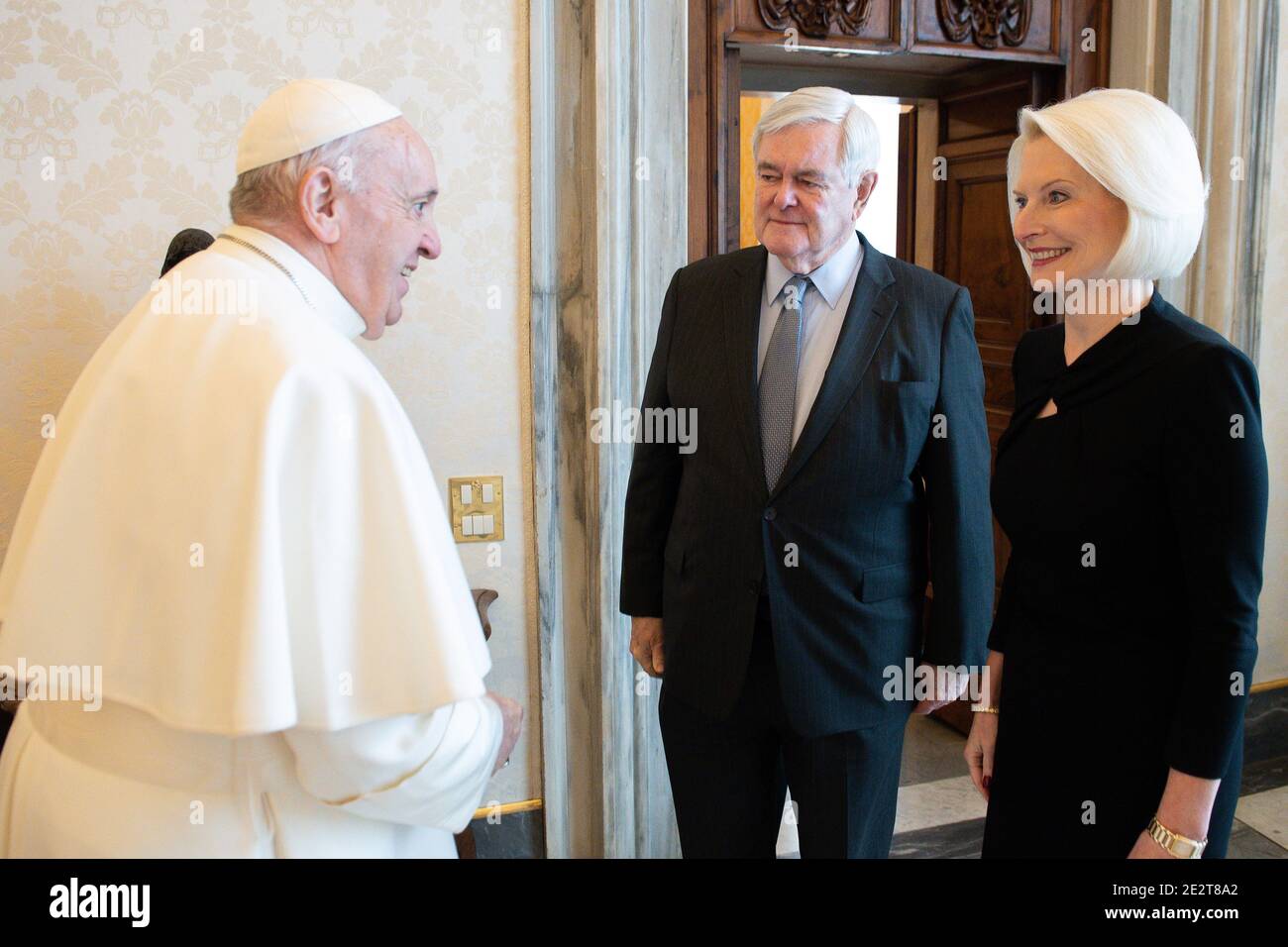 Rome, Italy. 15th Jan, 2021. January 15, 2020 : Pope francis receives Mrs. Callista L. Gingrich, Ambassador of the United States of America to the Holy See, on a farewell visit to the vatican Credit: Independent Photo Agency/Alamy Live News Stock Photo