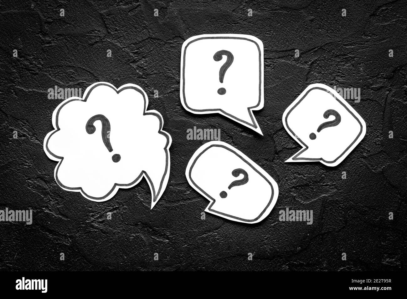 Question mark on table - solution concept. Top view Stock Photo - Alamy