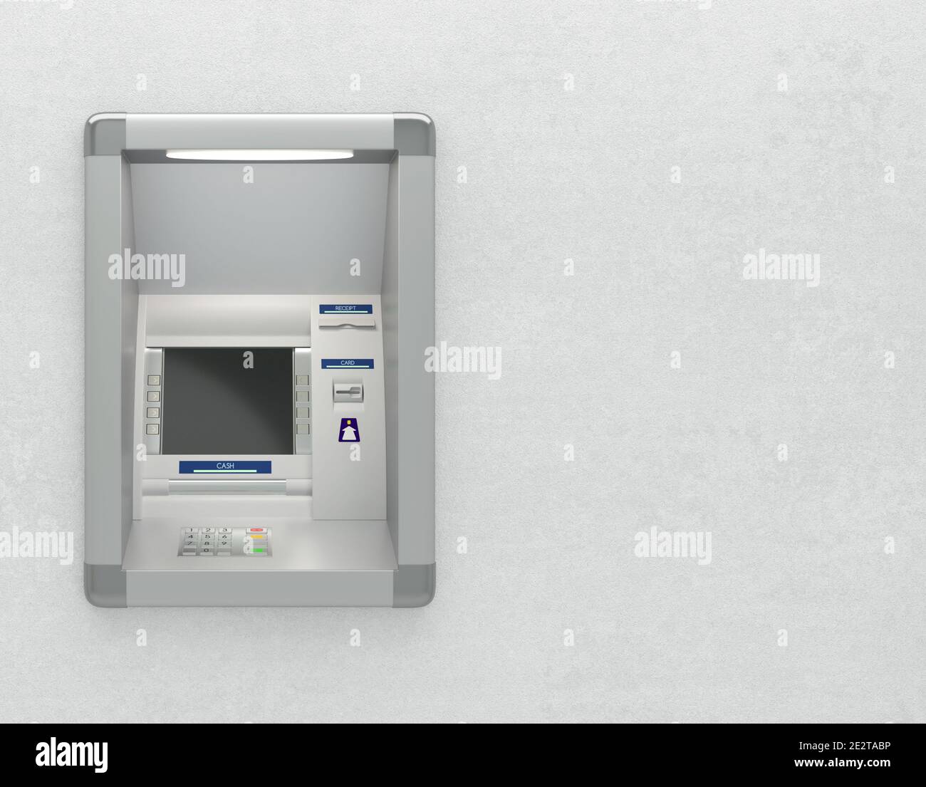 Atm machine with a card reader. Pin code safety, bank account access automatic banking, electronic cash withdrawal, concept. Display screen, buttons, Stock Photo