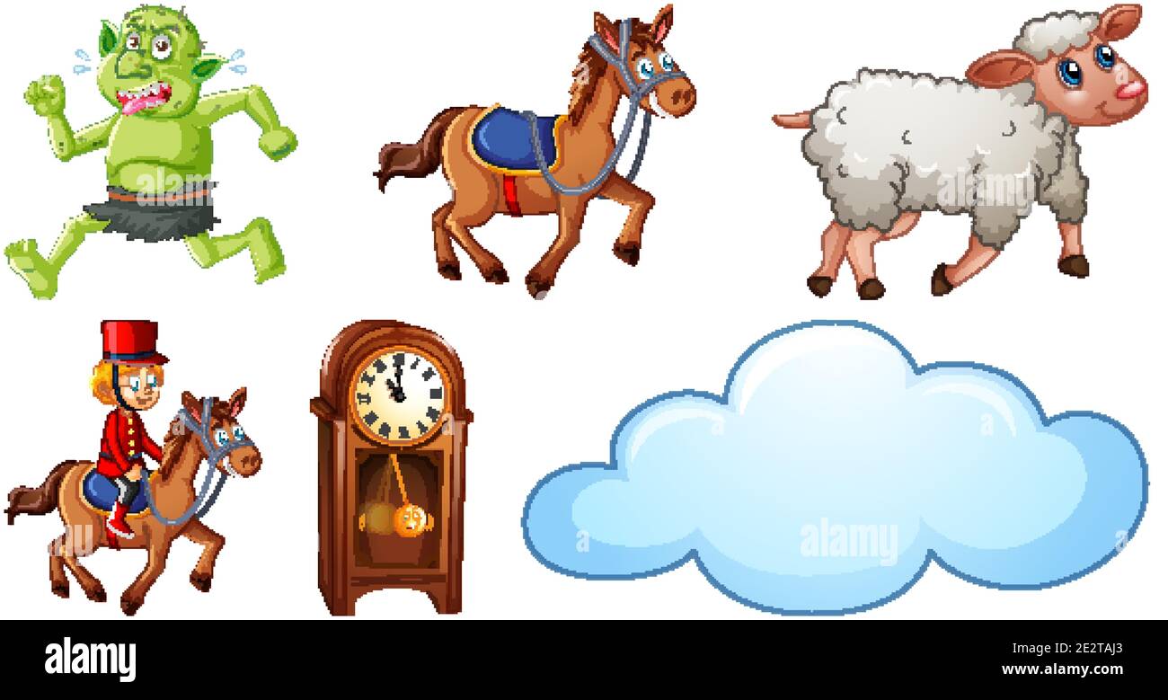 Set of different nursery rhyme character isolated on white background