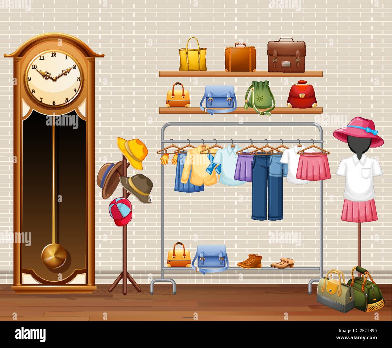 Interior design of dressing room background illustration Stock Vector
