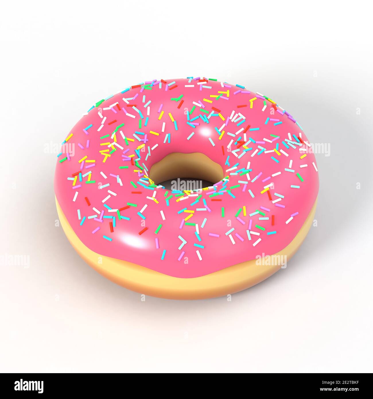 Delicious colorful donut with pink icing and sprinkles. Macro view of