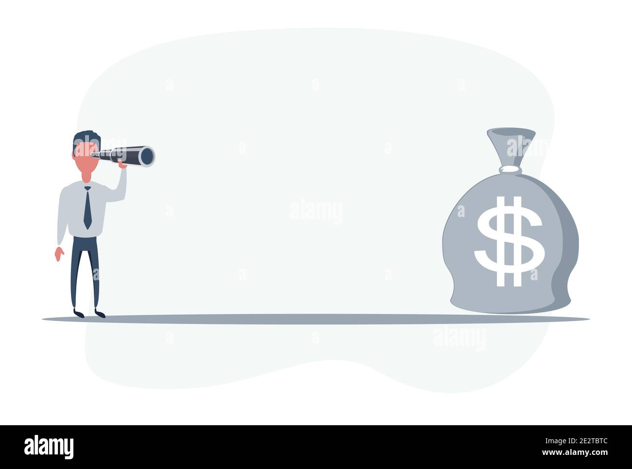 Businessman looking for big money. Man using telescope looking for success, opportunities, future business trends. Vision concept. Stock Vector