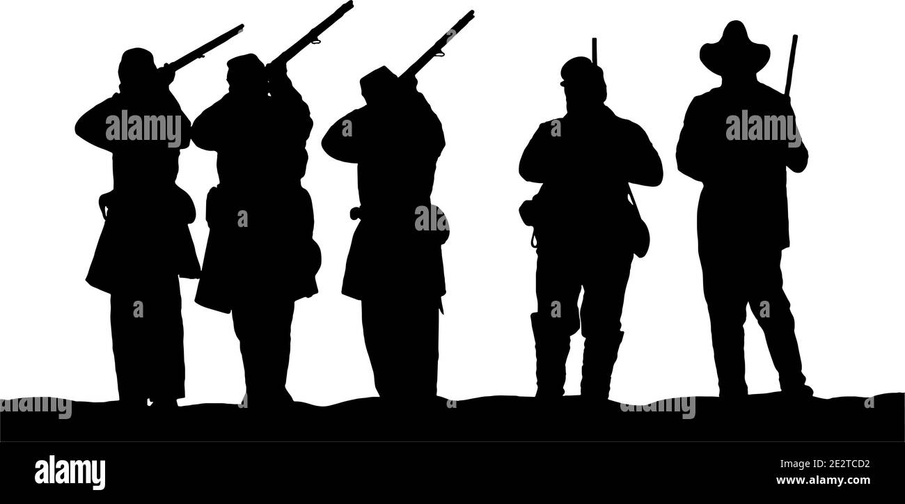 American Civil War soldiers vector graphic illustration black silhouette on white background Stock Vector