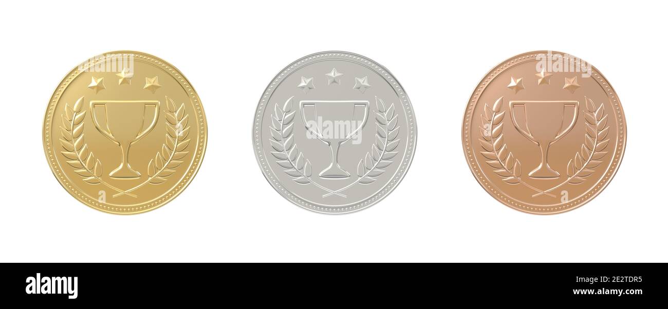 Gold, silver, bronze medals set Stock Photo