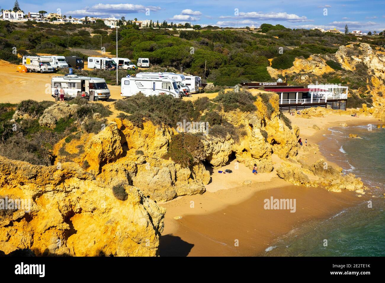 People Wild Camping With RV Motor Homes Camper Vans On The Cliffs At Praia  Sao Rafael Near Albufeira In The Algarve Portugal Stock Photo - Alamy
