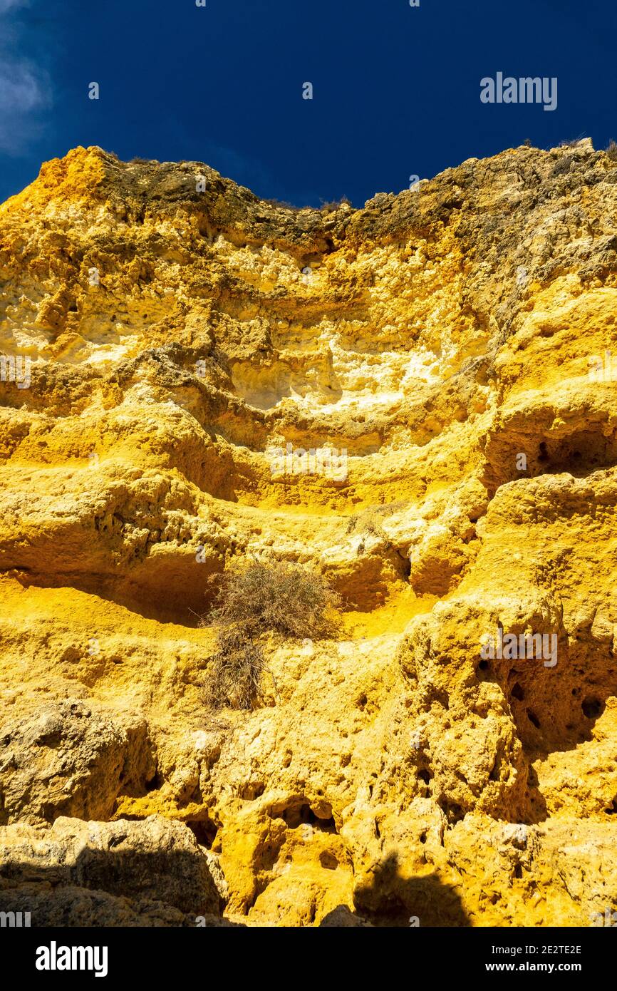 Eroded Mesozoic Limestone Cliff Face At Praia Sao Rafael Near Albufeira The Algarve Stock Photo