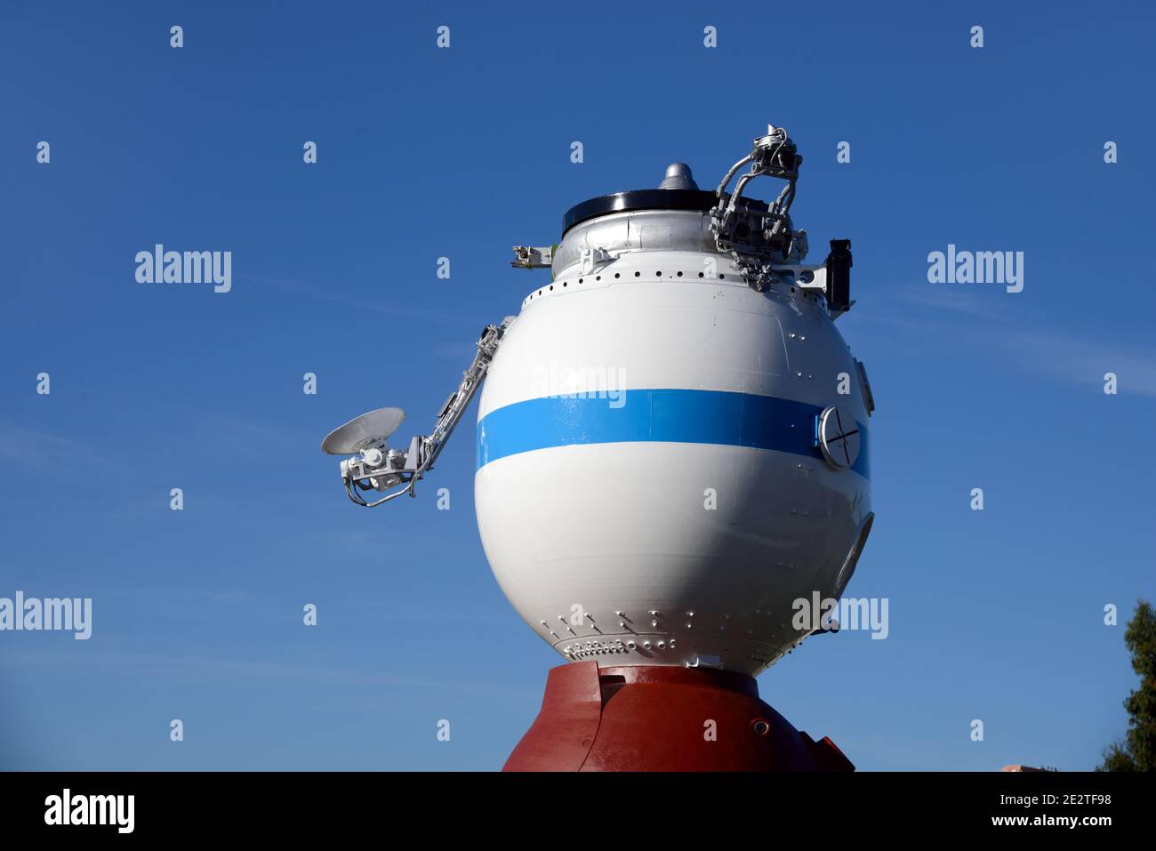 Full-Scale Model or reproduction of Sovier and Russian Soyuz Spacecraft at the Cité de l'Espace Space or Spaceflight Theme Park Toulouse France Stock Photo