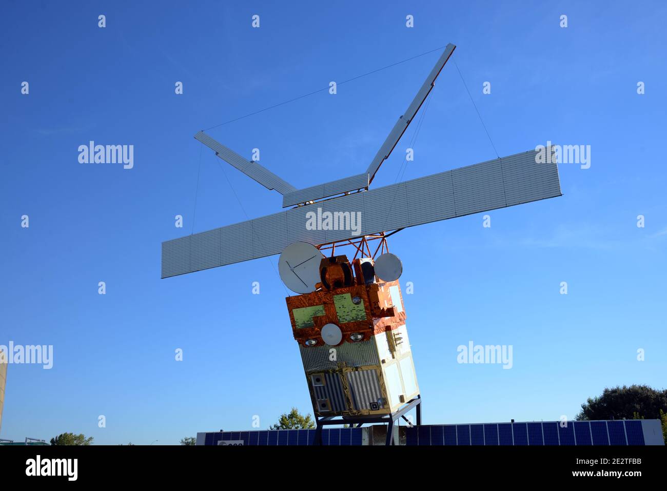 Full-Scale Model or Reproduction of the European Remote Sensing Satellite (ERS-2) at Cité de l'Espace Space or Spaceflight Theme Park Toulouse France Stock Photo