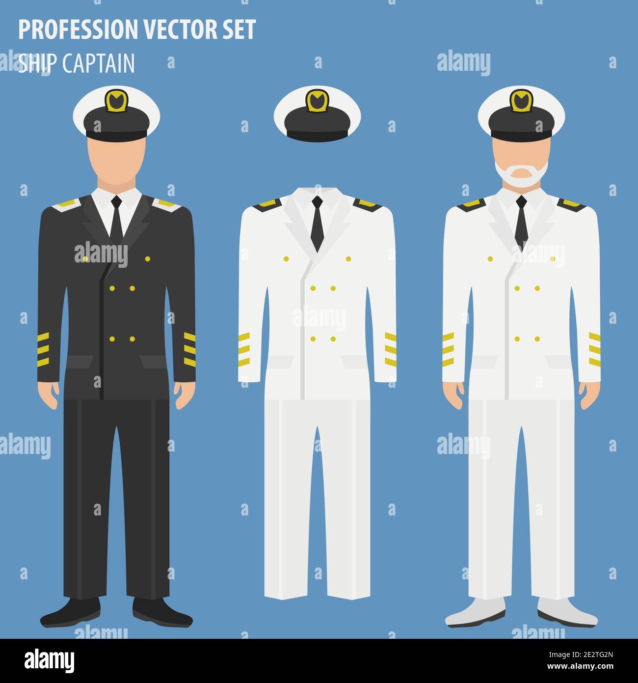 Profession and occupation set. Ship captain suit and equipment. Uniform  flat design icon. Vector illustration Stock Vector Image & Art - Alamy