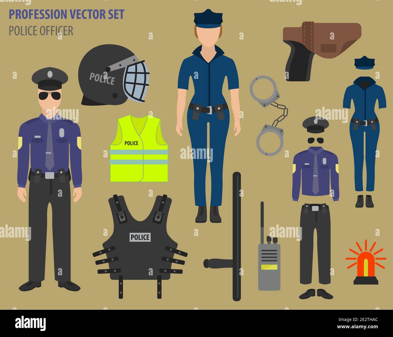 Profession and occupation set. Police officer equipment, uniform flat design  icon.Vector illustration Stock Vector Image & Art - Alamy