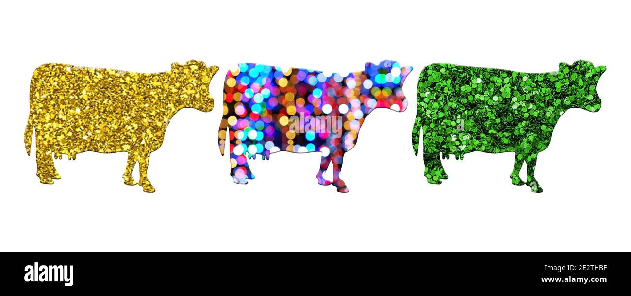 Three cows with different patterns isolated on a white background Stock ...