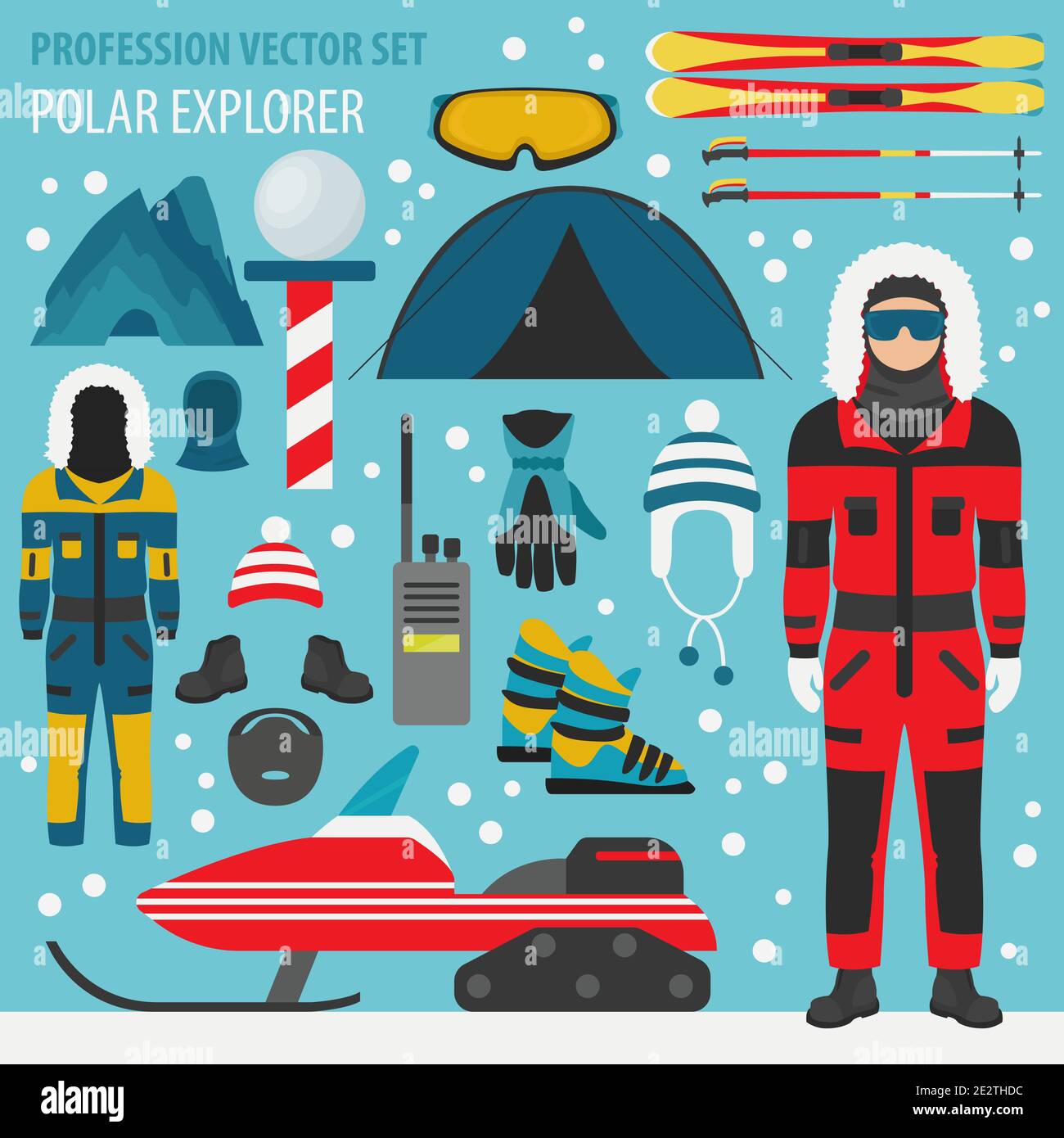 Profession and occupation set. Polar explorer, antarctic expedition