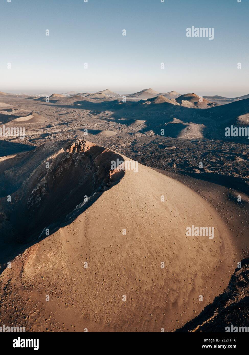 aerial view of Timanfaya, Lanzarote. Volcanic Landscape Canary Islands Stock Photo