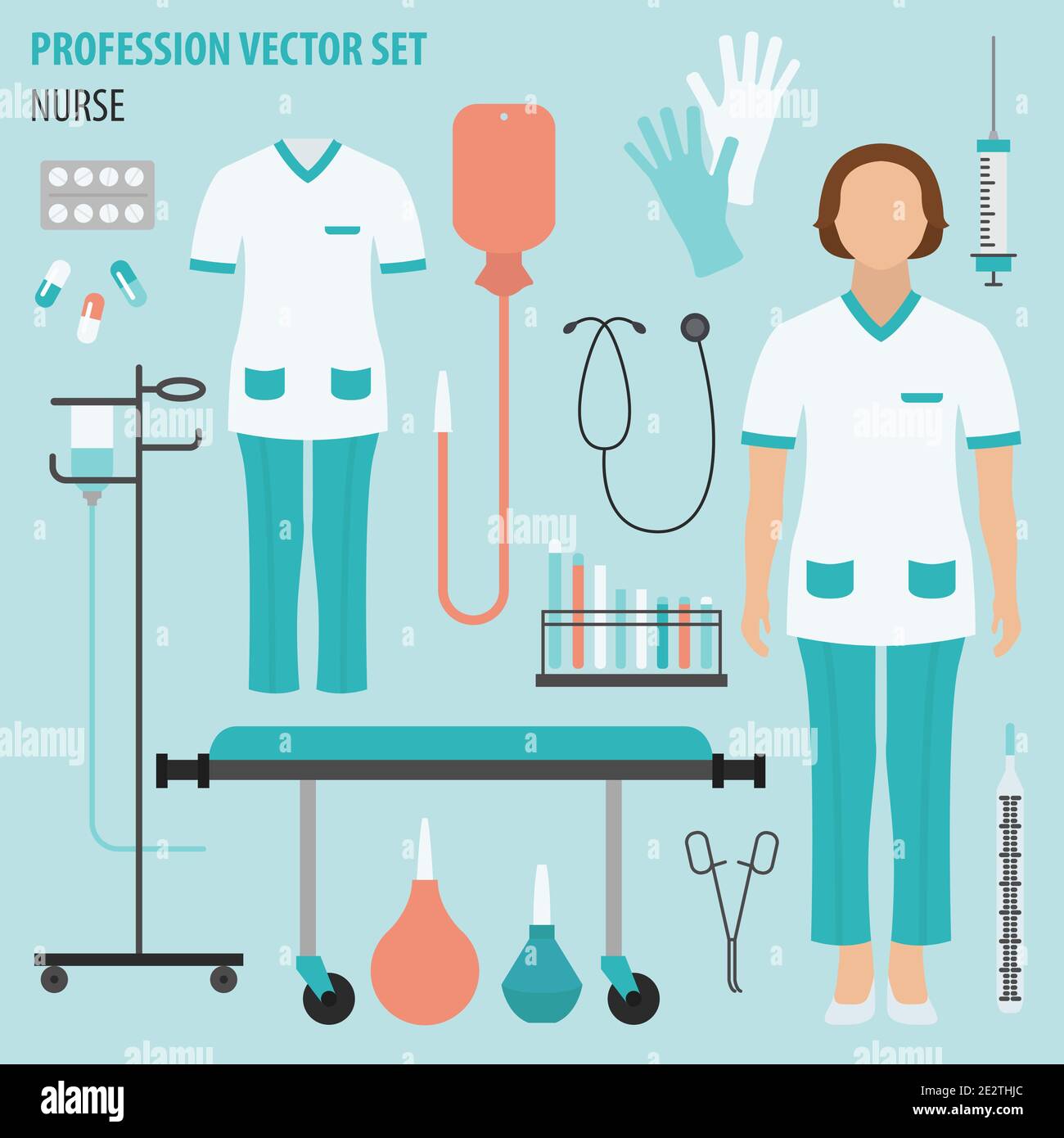 Profession and occupation set. Nurse equipment, medical staff uniform